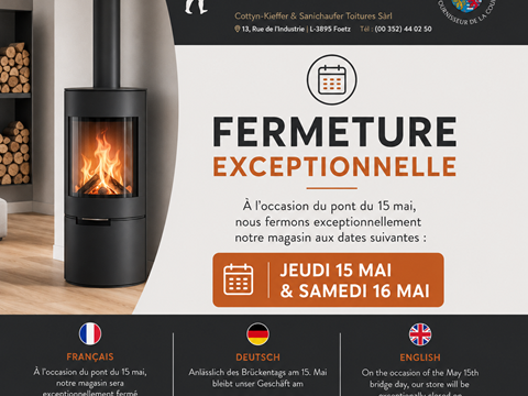 Fermeture exceptionnelle 15-16 mais 2026